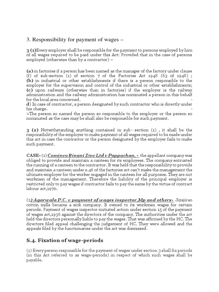 Responsibility For Payment of Wages S.4. Fixation of WagePeriods
