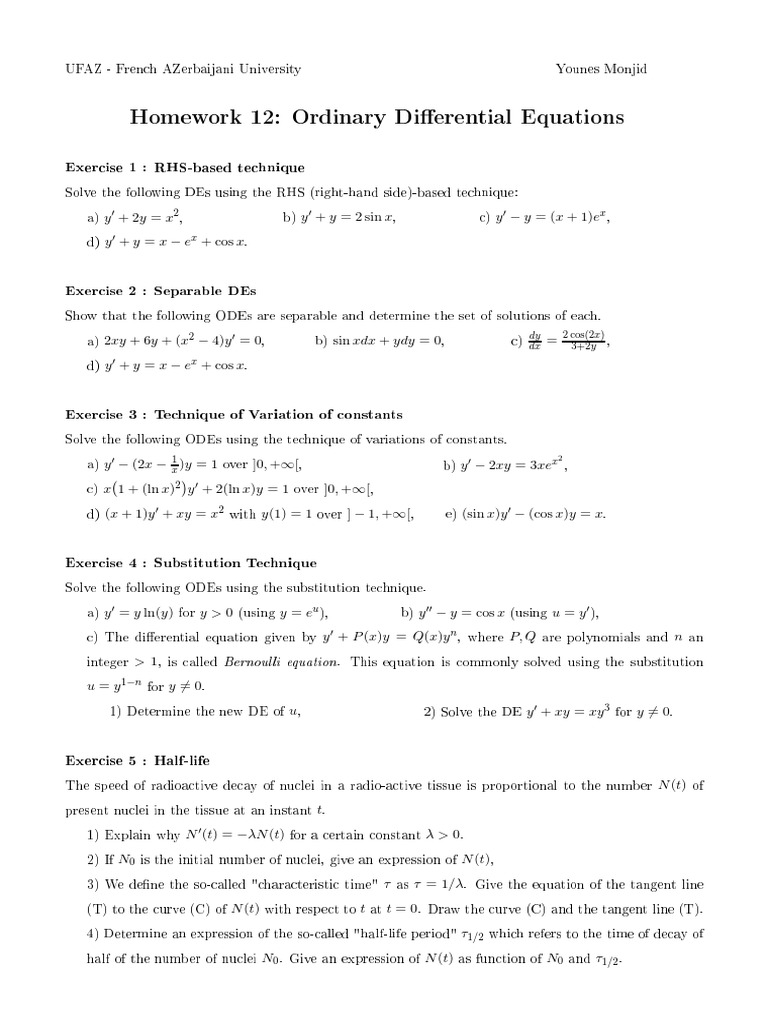 Differential Equations Hw 12 Pdf Ordinary Differential Equation Rates Differential Equations Hw 12 Pdf Ordinary Differential Equation Rates