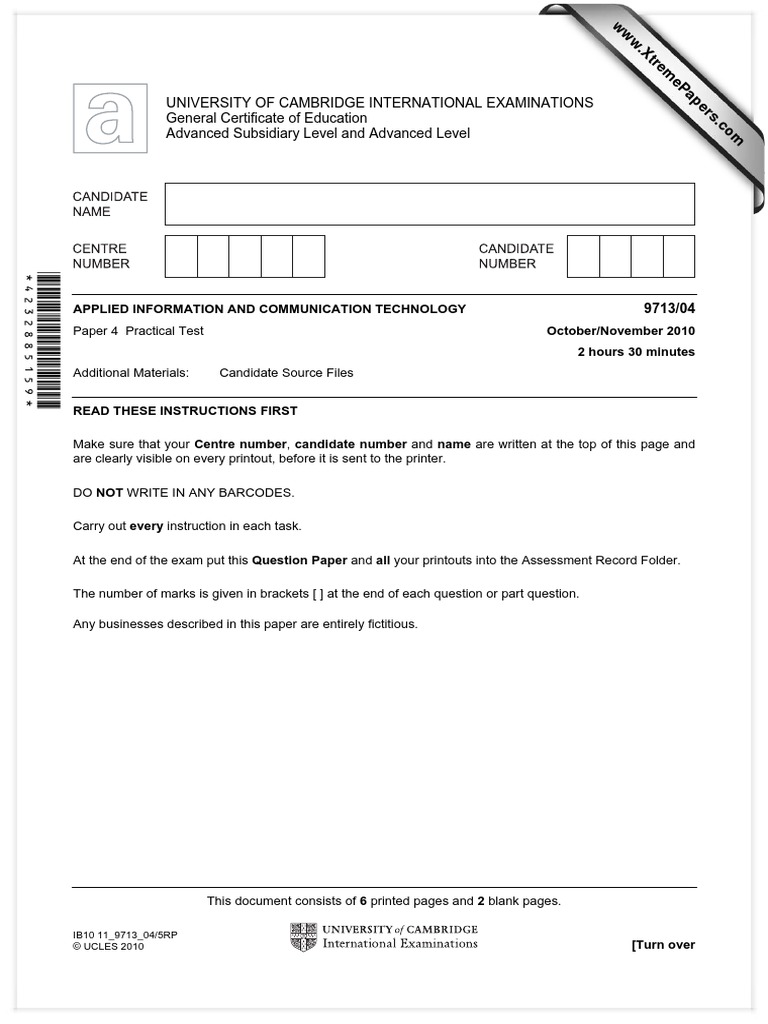 Applied Information And Communication Technology 9713 Past Papers