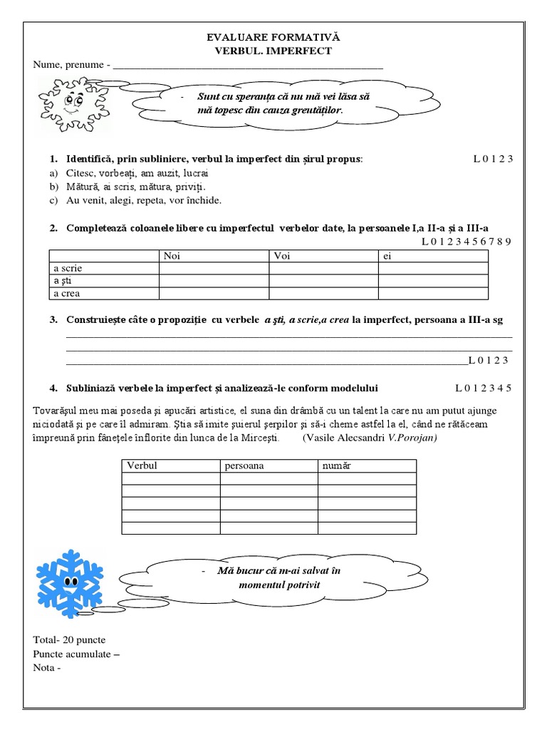 EVALUARE FORMATIVĂ Imperfectul | PDF