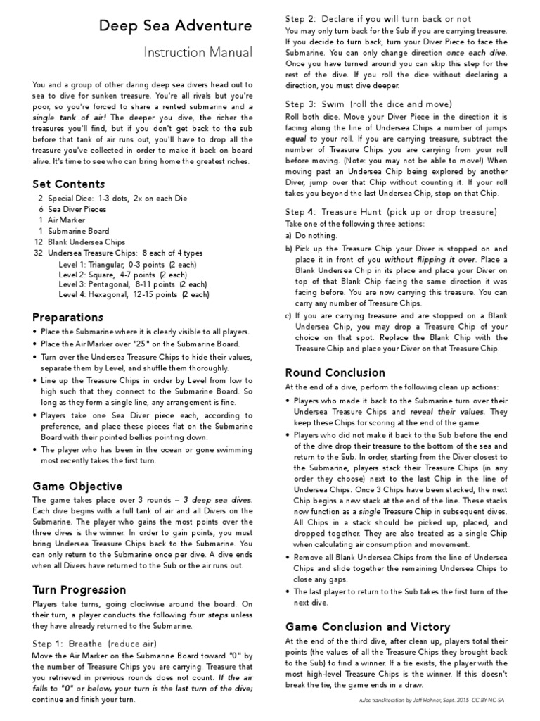 Deep Sea Adventure Rules Submarines Sea
