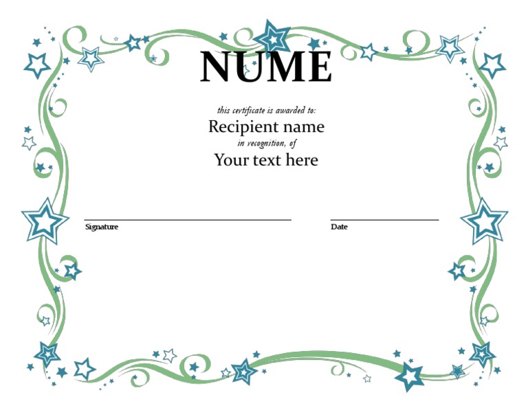 Recipient Name Your Text Here: This Certificate Is Awarded To: in ...