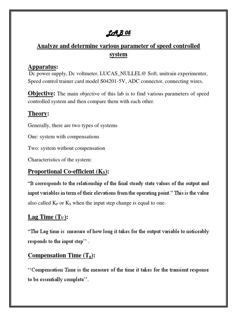 Speed Control System Parameter Analysis | PDF