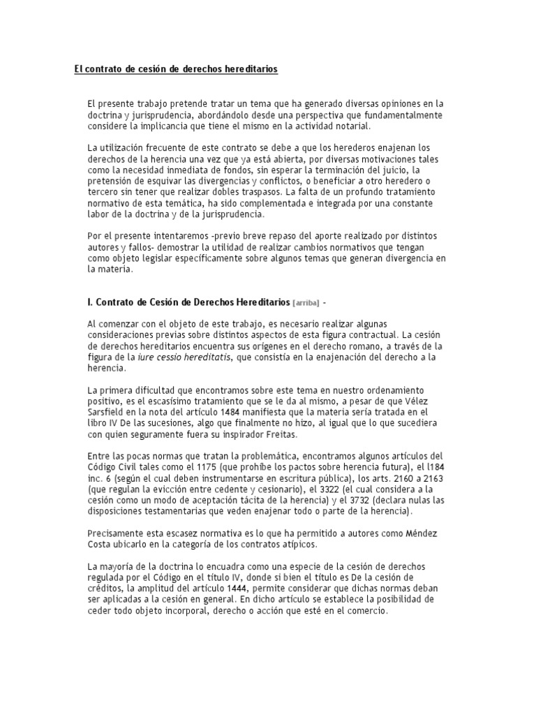 El Contrato de Cesión de Derechos Hereditarios | PDF | Herencia | Condominio