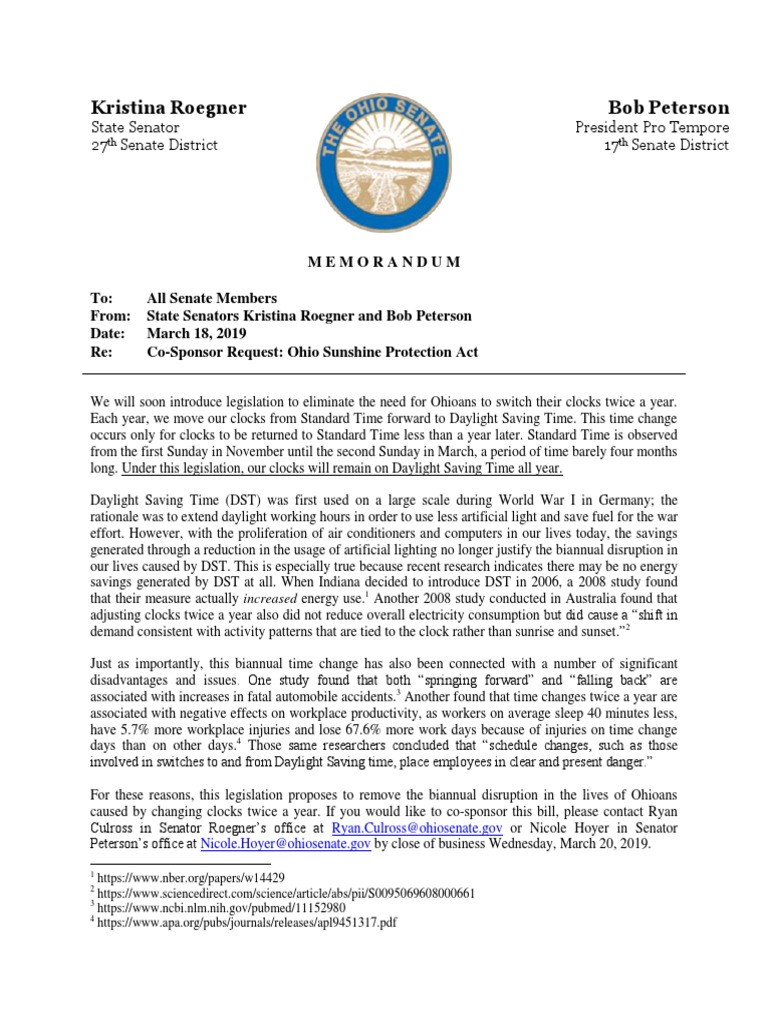Ohio Sunshine Protection Act PDF Daylight Saving Time Nature