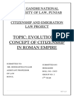 Topic: Evolution of Concept of Citizenship in Roman Empire: Rajiv Gandhi National University of Law, Punjab