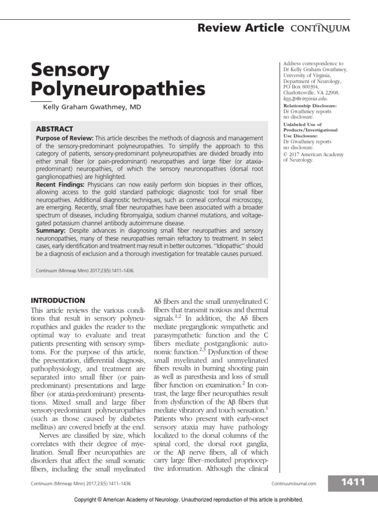 Sensory Polyneuropathies PDF Peripheral Neuropathy Clinical Medicine