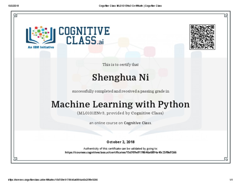 Cognitive Class Machine Learning Certificate | PDF | Business | Finance ...