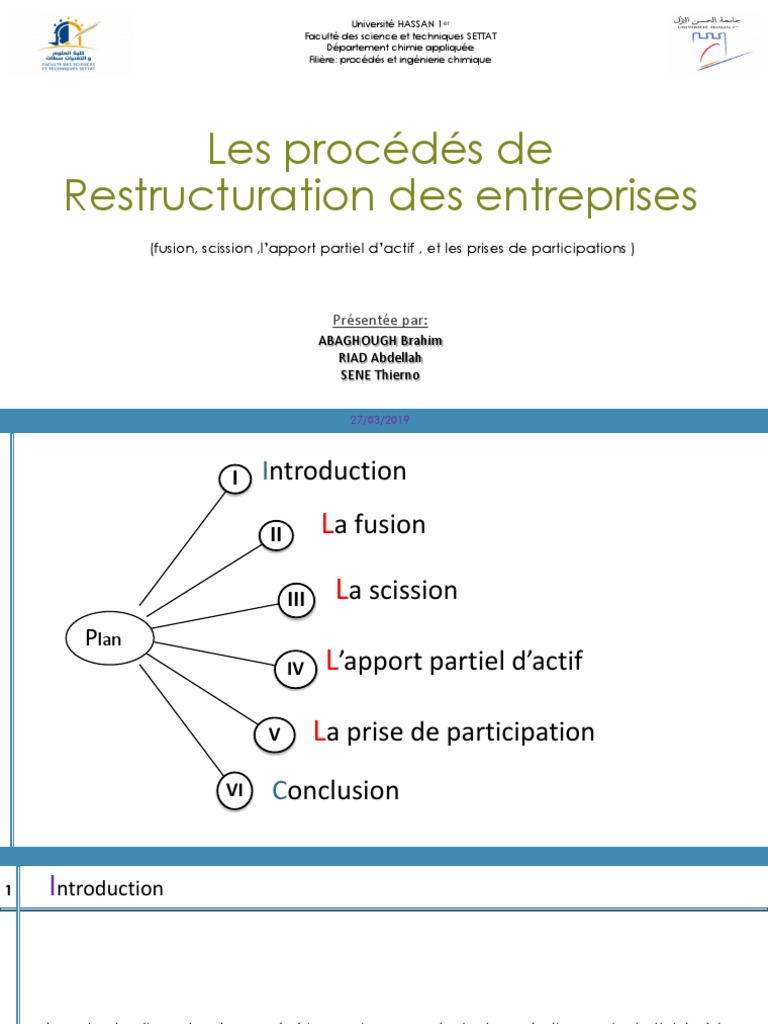 Restructuration Des Entreprises 2018 Pptx Restructuration Les Societes