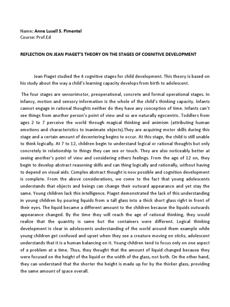 Reflection On Learning and The Stages of Development | PDF | Thought ...
