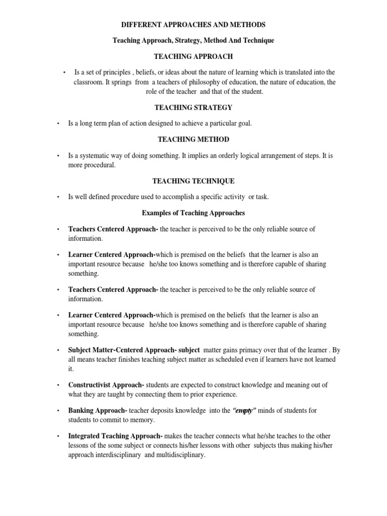 Teaching Approaches and Methods Overview | PDF | Scientific Method ...