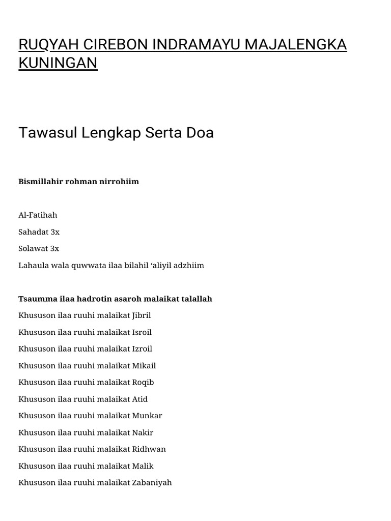 Tawasul Lengkap Serta Doa Ruqyah Arab