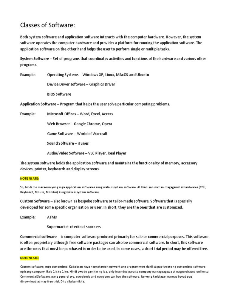 Classes of Software PDF