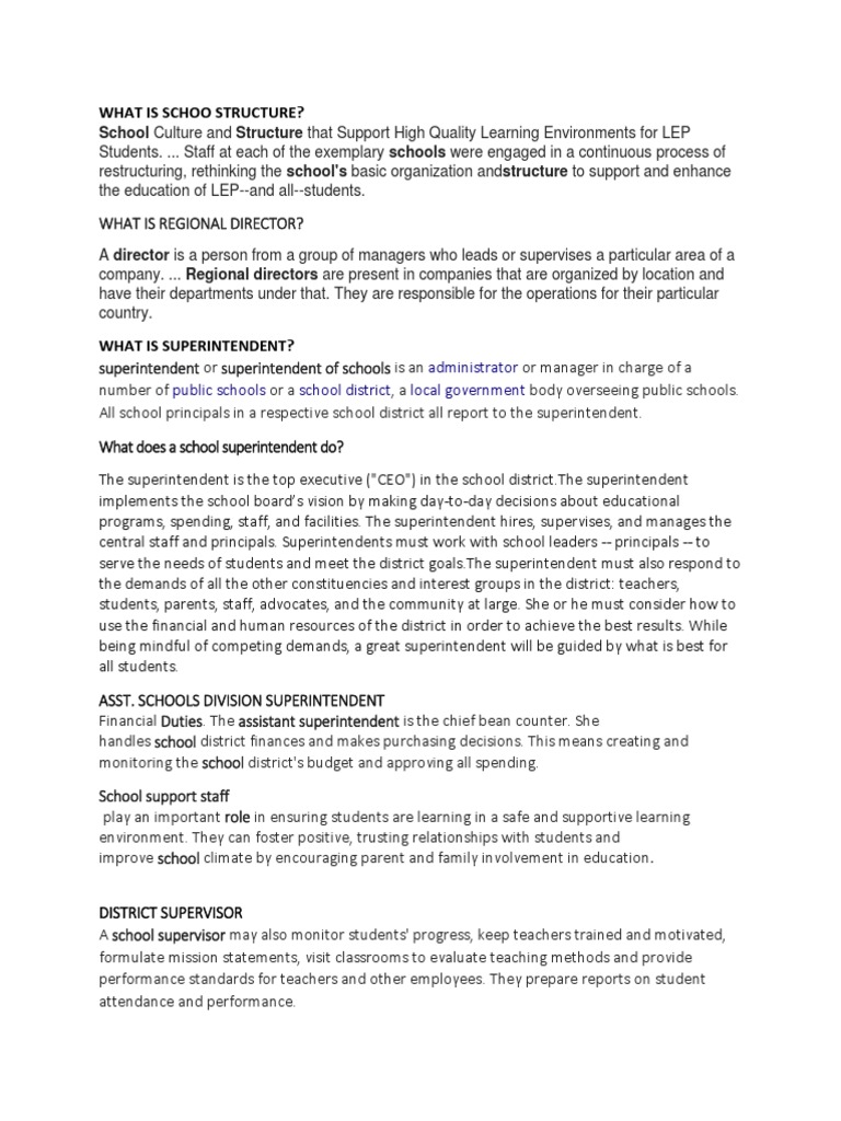School Leadership Roles Explained | PDF | School District ...