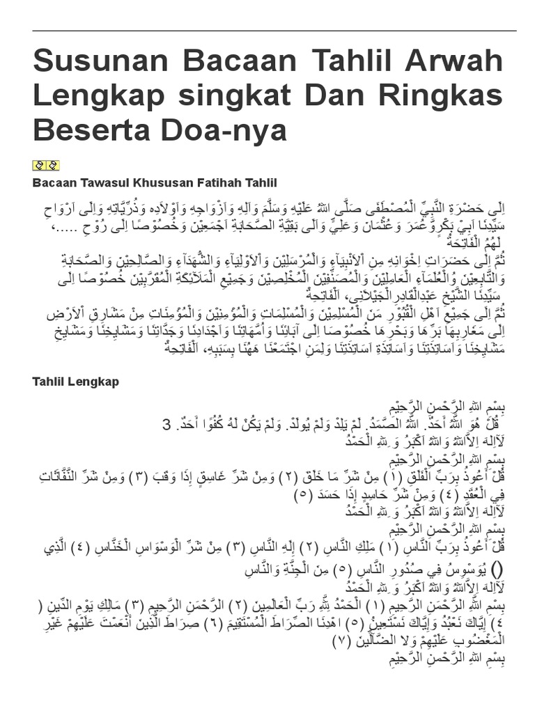 367328707 Susunan Bacaan Tahlil Arwah Lengkap Singkat Dan Ringkas
