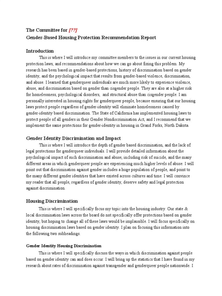 Recommendation Report Example | PDF | Discrimination | Gender