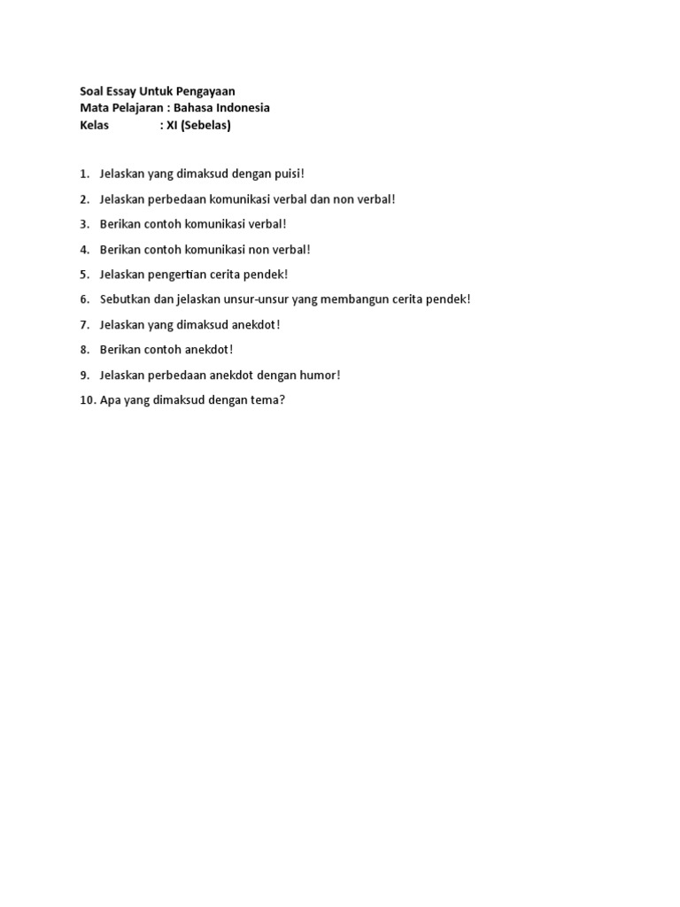 Soal Essay Untuk Pengayaan Nelis Doc