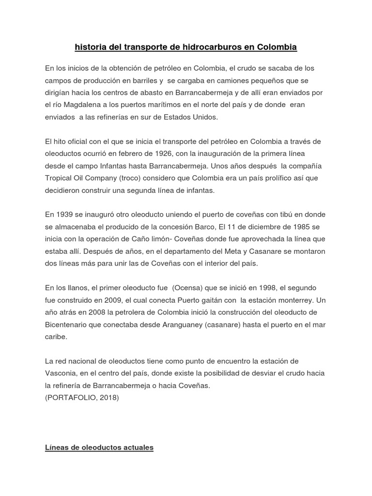 Historia del transporte de hidrocarburos en Colombia | PDF | Petróleo ...