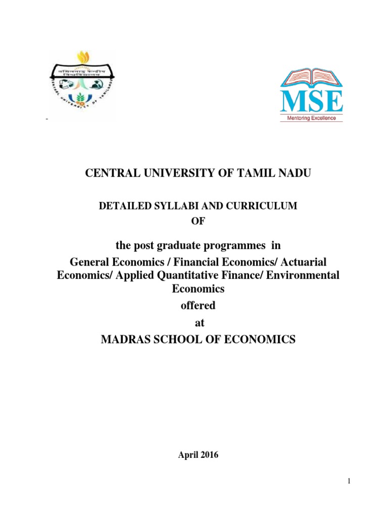 Central University of Tamil Nadu: Detailed Syllabi and Curriculum OF ...