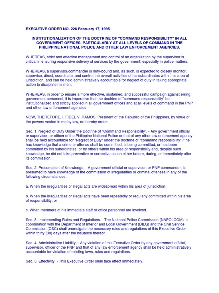 Executive Order No 226 PDF Law Enforcement Agency Police