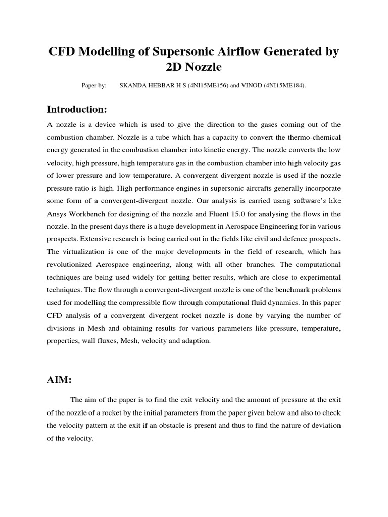 CFD Modelling of Supersonic Airflow Generated by 2D Nozzle | PDF ...