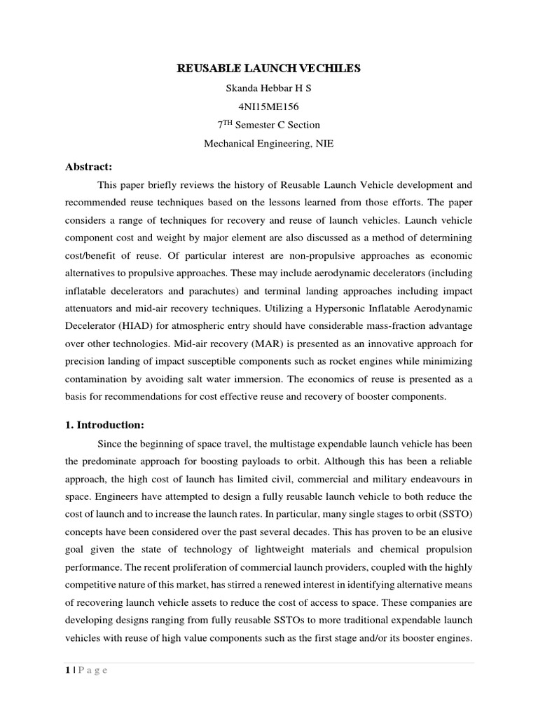Reusable Launch Vehicle Techniques | PDF | Reusable Launch System ...