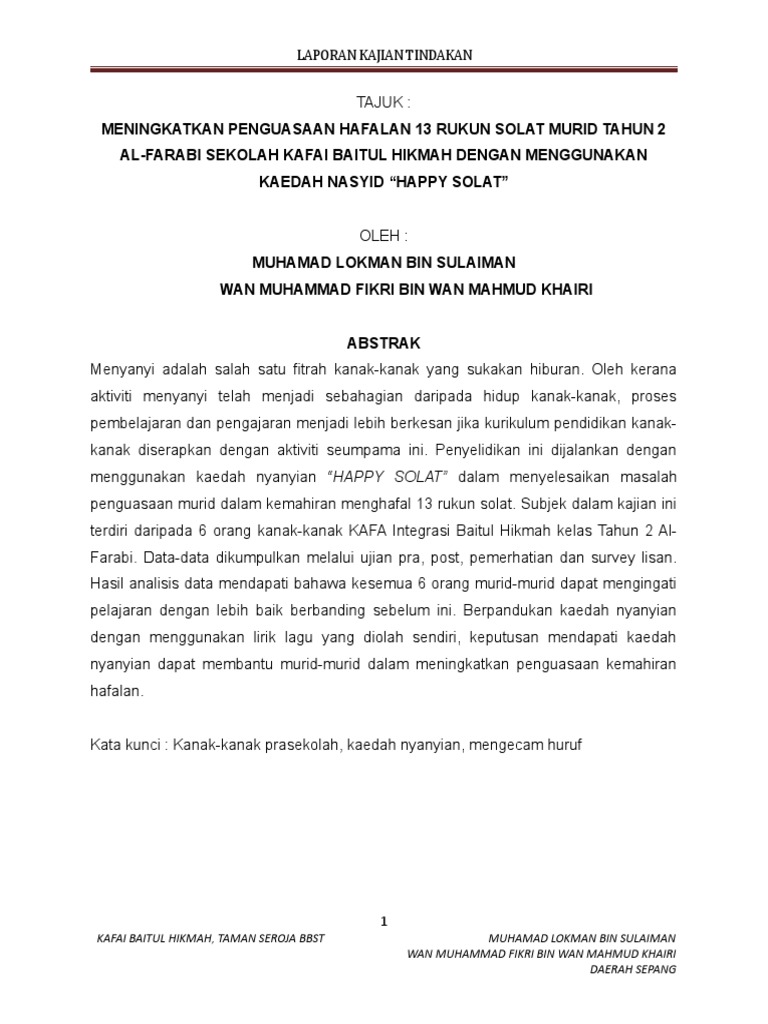 Laporan Kajian Tindakan Kafaibh 2018 Pdf