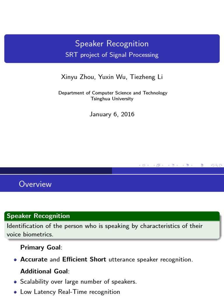 Speaker Recognition: SRT Project of Signal Processing | PDF ...