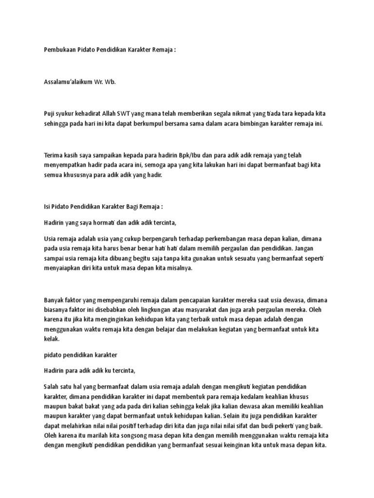 Teks Pidato Tentang Pendidikan Karakter Terbaik Kumpulan Referensi Teks Pidato