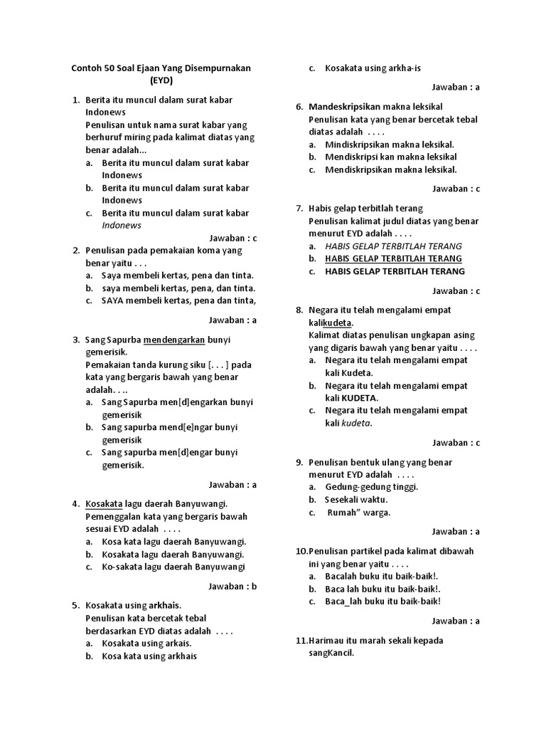 Contoh Soal Dan Jawaban Eyd Kemendikbud