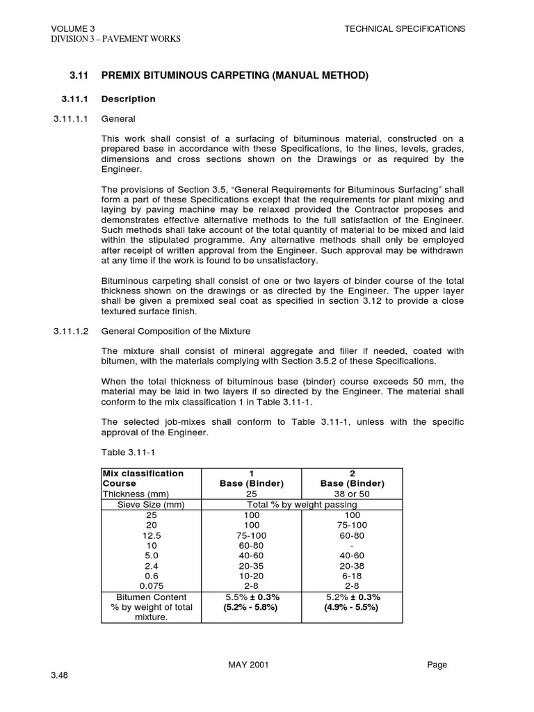 Premix Bituminous Carpet Specifications | PDF | Road Surface | Asphalt
