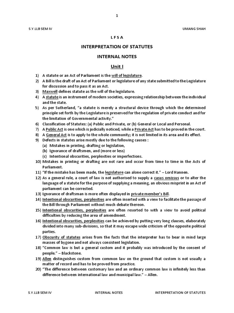 Statute Interpretation Notes | PDF | Codification (Law) | Statutory ...