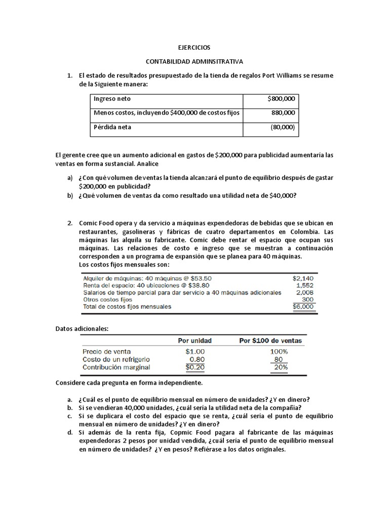 Ejercicios de Contabilidad Administrativa | PDF | Utilidad | Precios