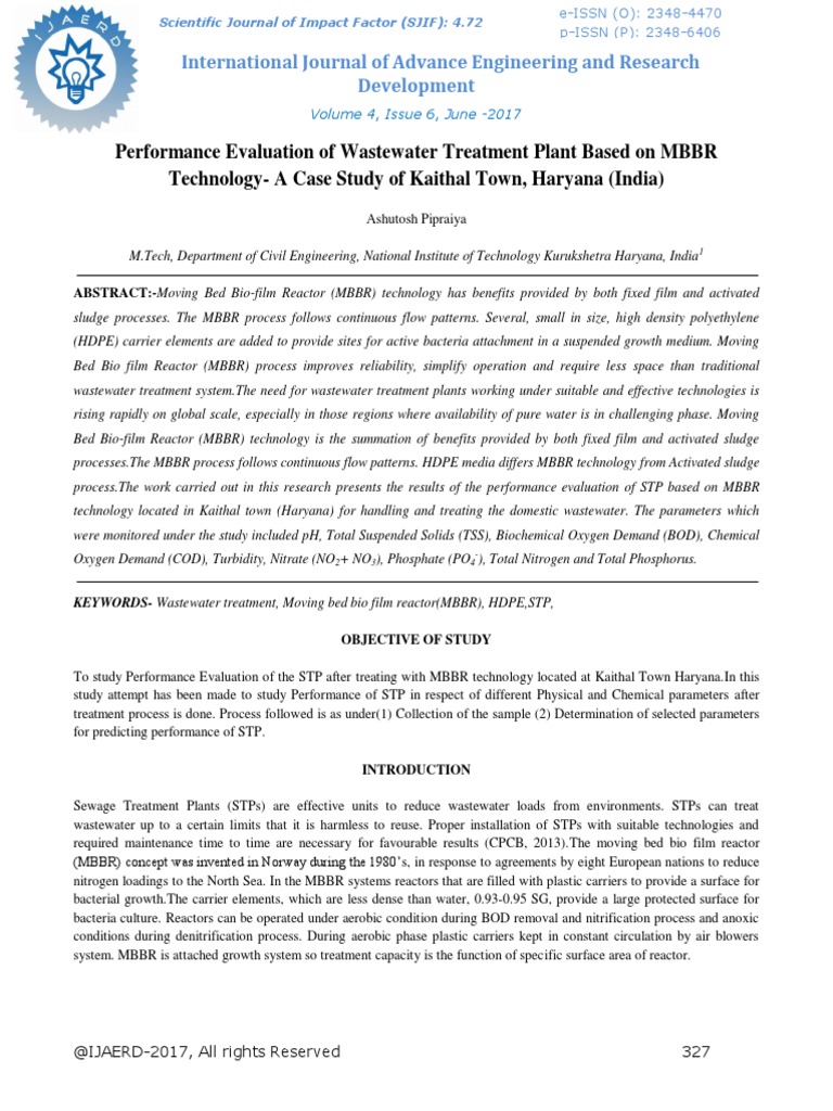 MBBR Technology in Kaithal STP Evaluation | PDF | Sewage Treatment ...