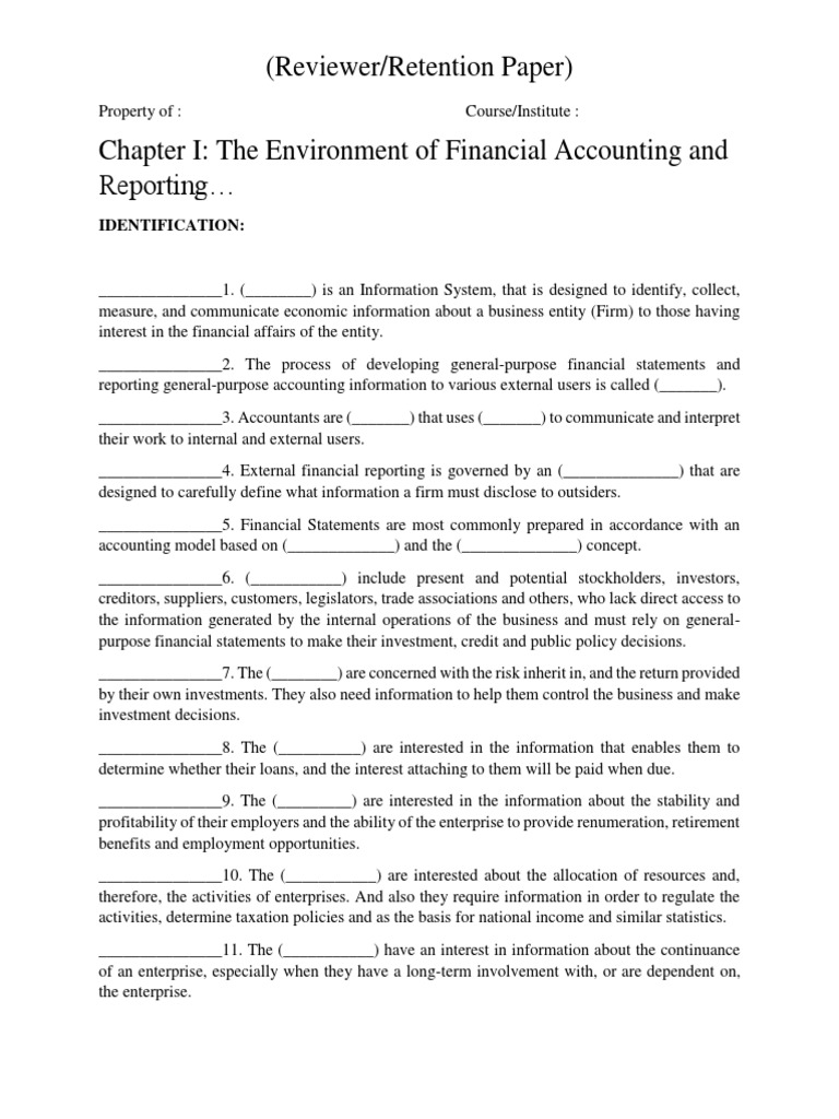 REVIEWER FOR ACCOUTING CHAPTER 1 and 2 | PDF | Financial Statement ...