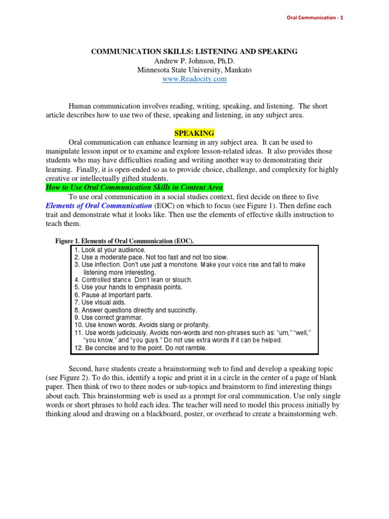 Enhancing Oral Communication Skills | PDF | Brainstorming | Nonverbal ...
