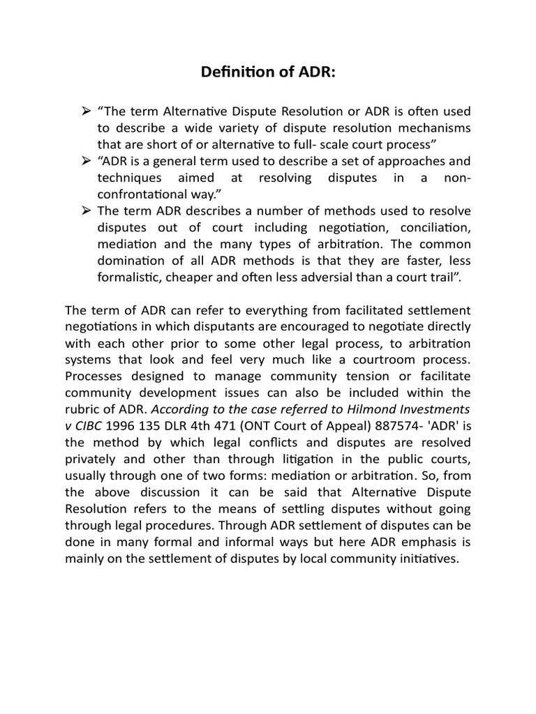 Definition of ADR:: V CIBC 1996 135 DLR 4th 471 (ONT Court of Appeal ...