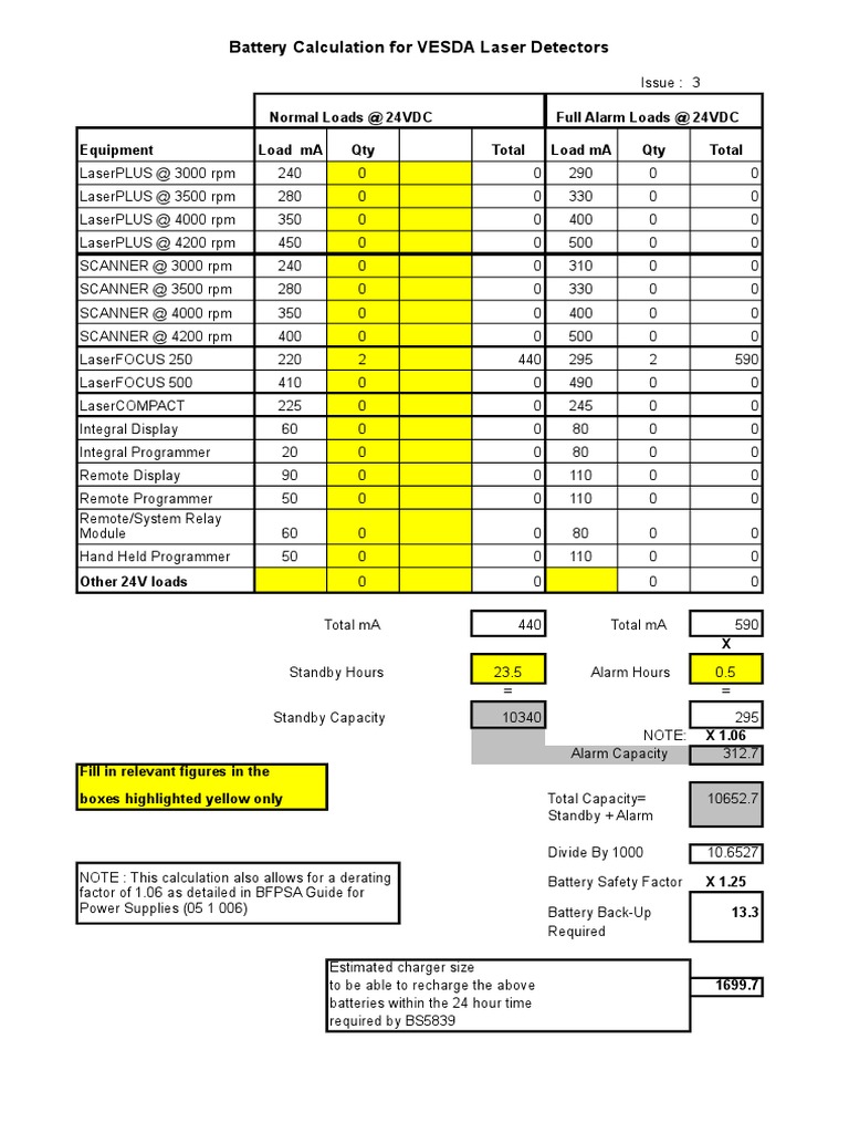 Battery Calculation For VESDA Laser Detectors PDF Battery Charger