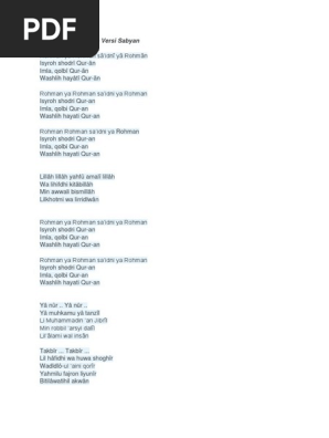 Rohman Ya Rohman Versi Sabyan Docx Theology Abrahamic Religions