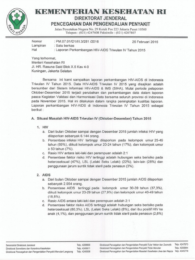 Final Laporan Perkembangan HIV AIDS Triwulan 4, 2015 PDF | PDF