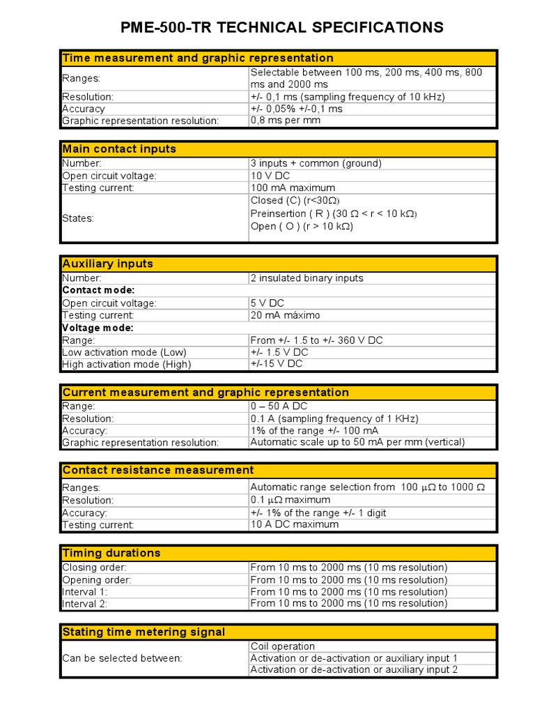 PME-500-TR Technical Specifications | PDF | Power Supply | Electrical ...