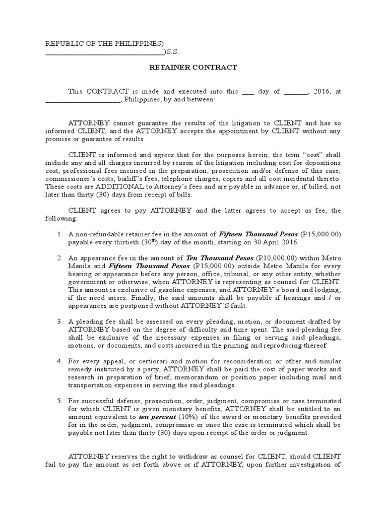 Retainer Contract | Judgment (Law) | Fee