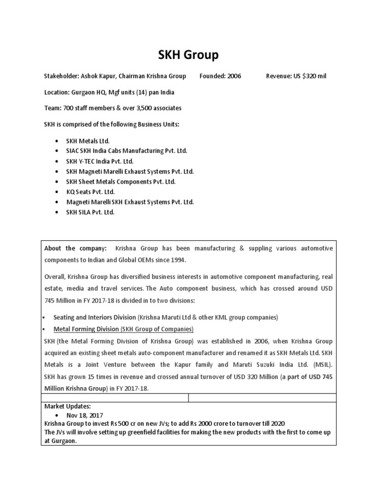SKH Group Overview and Financials | PDF