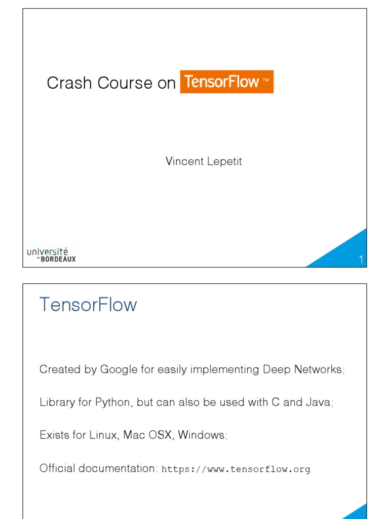 TensorFlow Crash Course by Vincent Lepetit | PDF | Mathematical ...