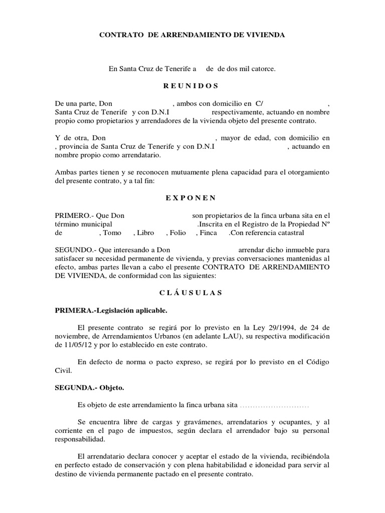 Modelo Contrato de Alquiler o Arrendamiento de de Antelacion Como Minimo |  PDF | Alquiler | Desalojo