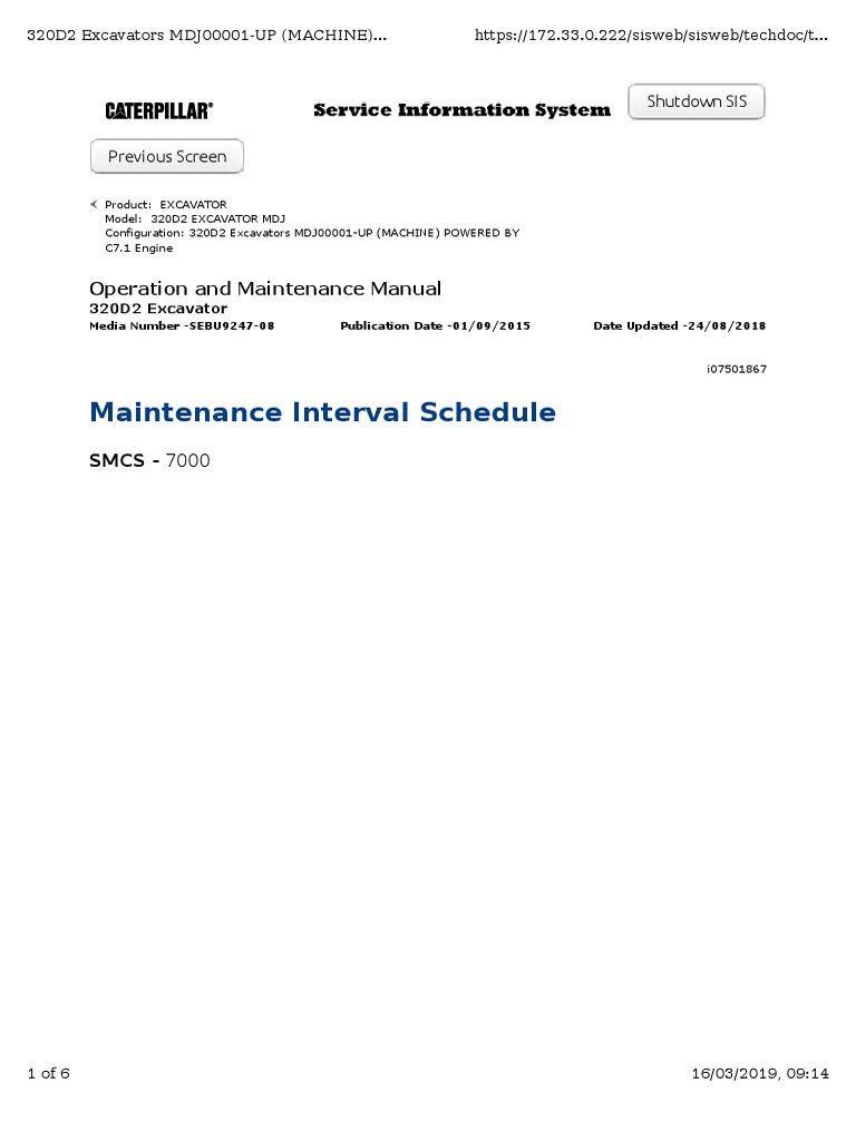 Service Interval Exca PDF Motor Oil Coolant