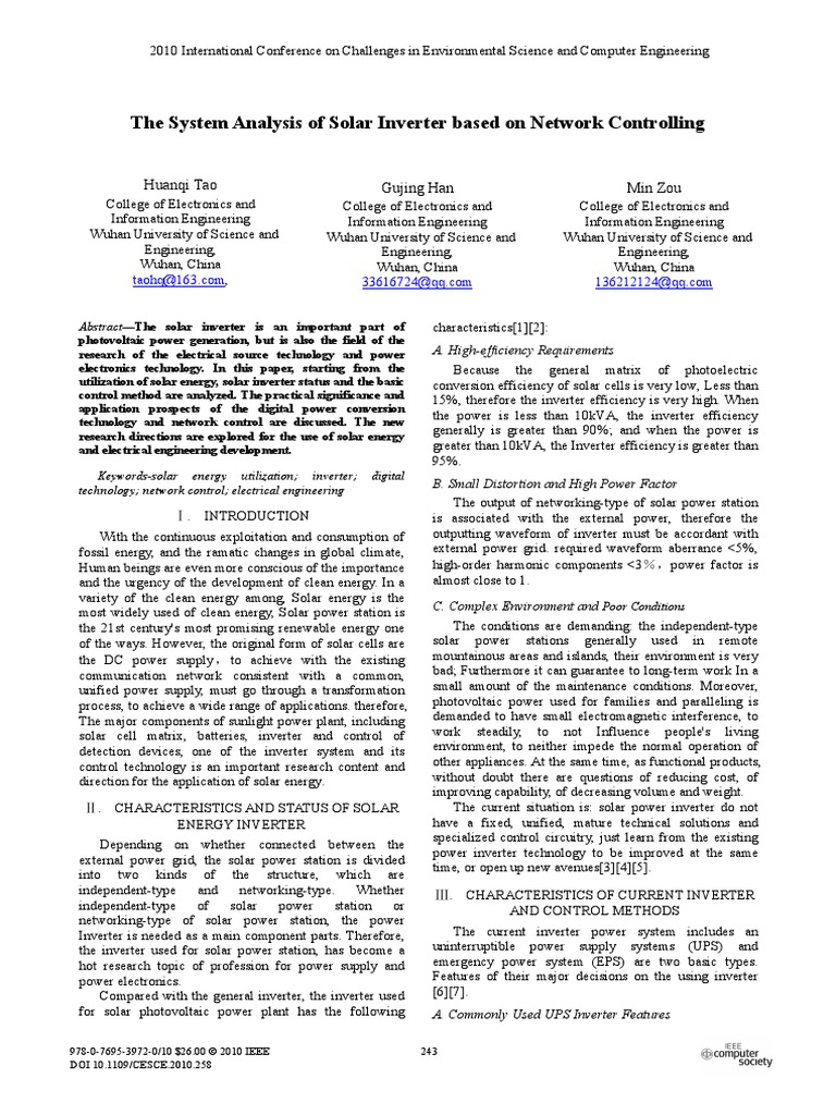 The System Analysis of Solar Inverter Based On Network Controlling ...