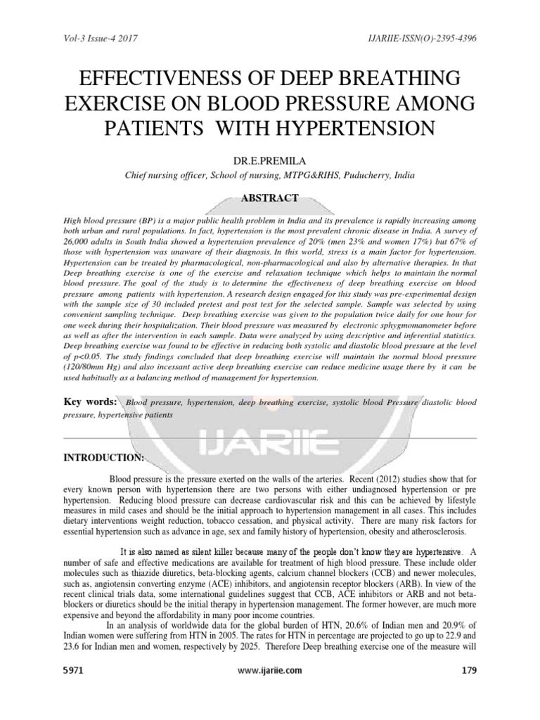 Effectiveness of Deep Breathing Exercise On Blood Pressure Among ...