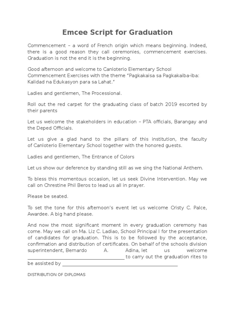 Emcee Script For Graduation | PDF