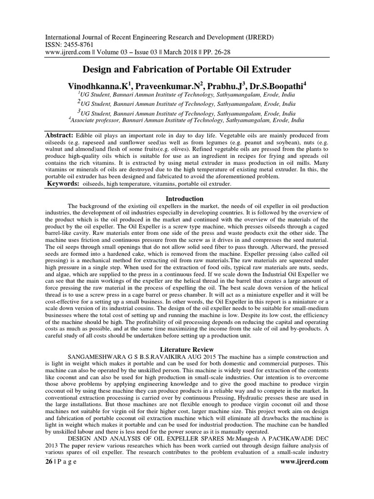 Design of Expeller | PDF | Coconut Oil | Food And Drink